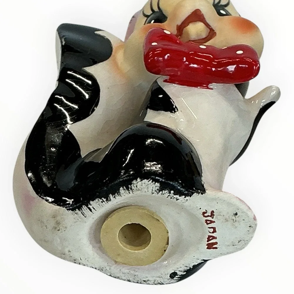 Vintage Skunk Pair Salt Pepper Shakers Japan Red Bow Ties‎ 1950